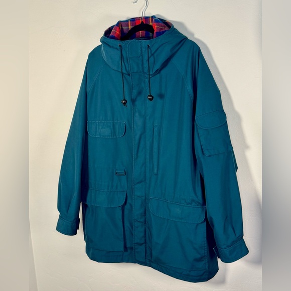 Vintage Eddie Bauer Teal Parka Jacket L Flannel Lined - Picture 2 of 13